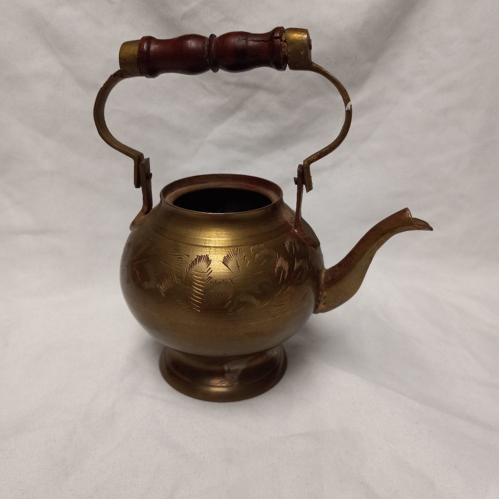 Vintage Brass Teapot Kettle With Wooden Handle made in India